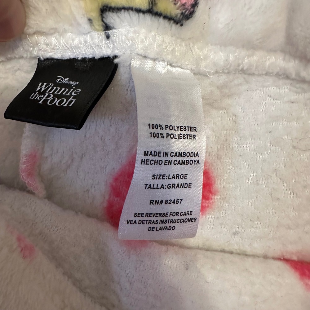 Disney Winnie the Pooh Plush Fleece Pajama Pants White Hearts Womens Large - Picture 3 of 4